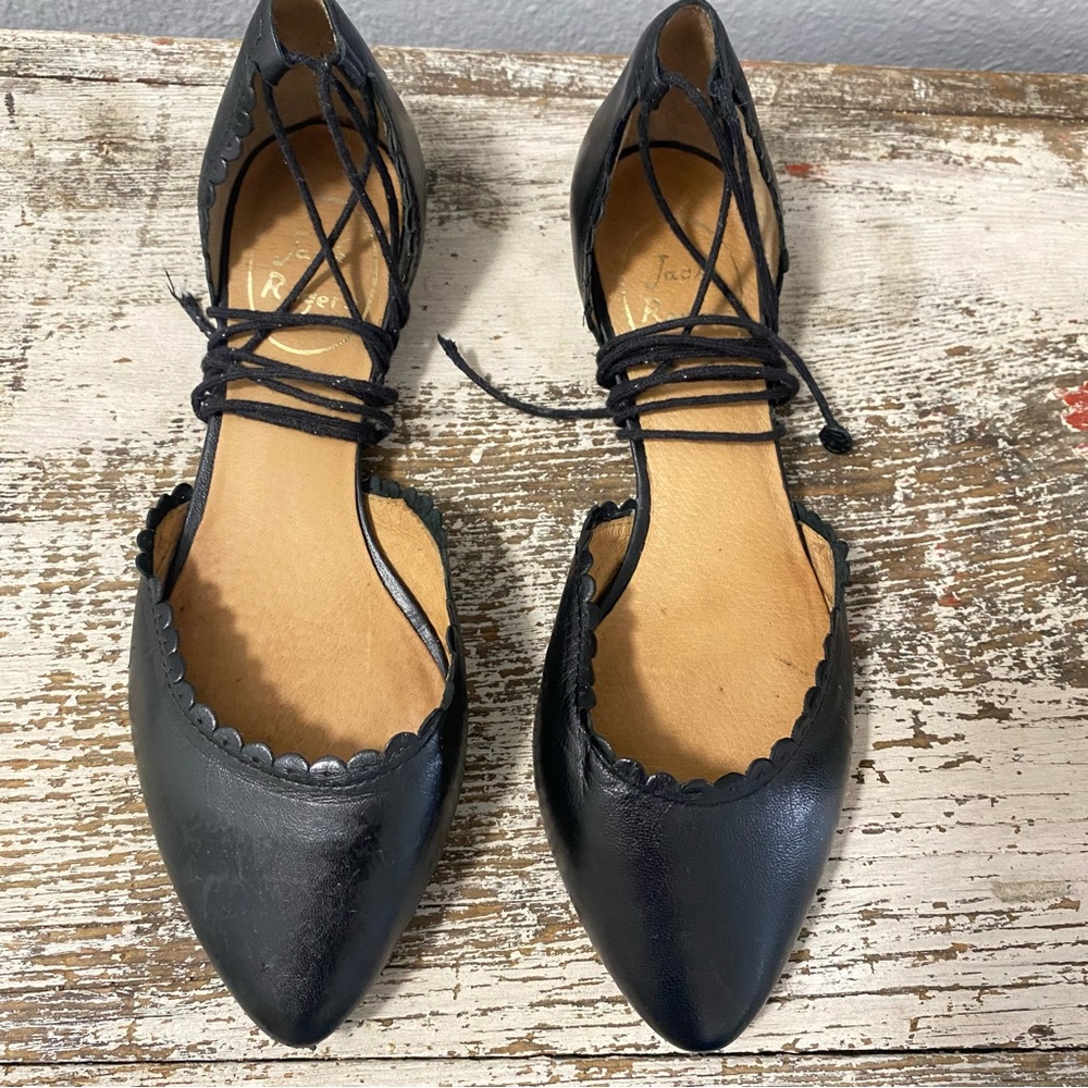 Jack Rogers ‘Camille’ Cognac Leather d’Orsay Ankle Tie Flats - Size 6.5